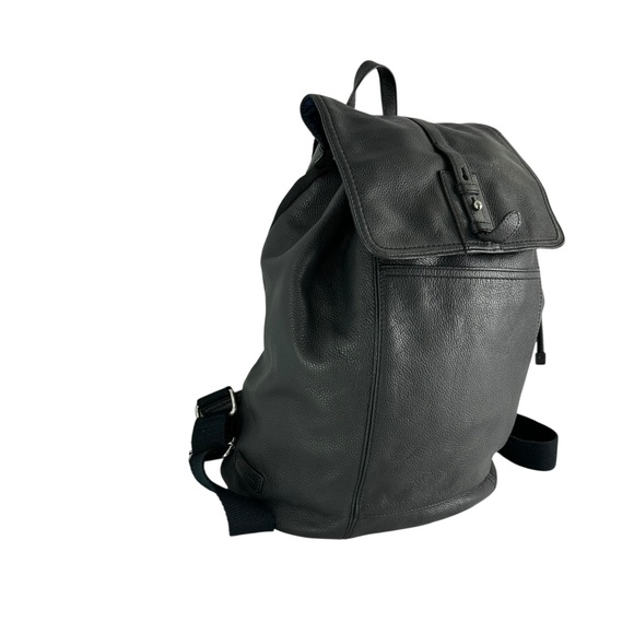Vintage COLE HAAN Black Pebbled Drawstring Leather Front Pocket Backpack Unisex - Picture 6 of 10